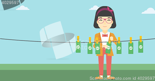 Image of Woman loundering money vector illustration.