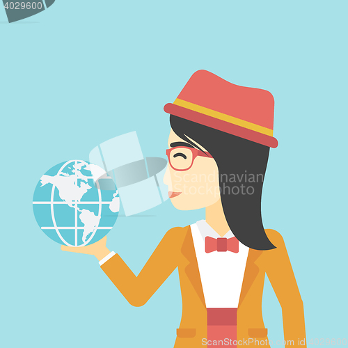 Image of Business woman holding Earth globe.