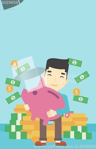 Image of Businessman with piggy bank vector illustration.