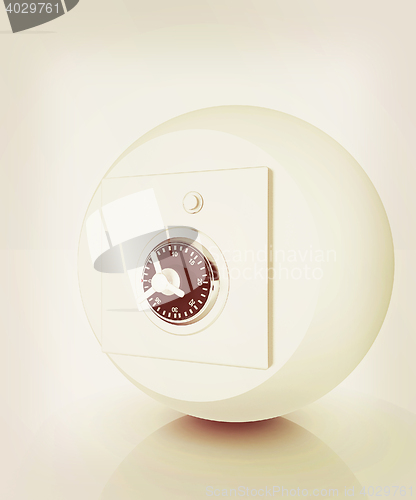 Image of round safe on white background . 3D illustration. Vintage style.