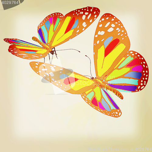 Image of beauty butterflies. 3D illustration. Vintage style.