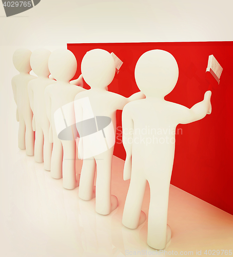 Image of 3d mans painting wall with paint brush . 3D illustration. Vintag