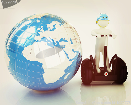 Image of 3d white person riding on a personal and ecological transport an