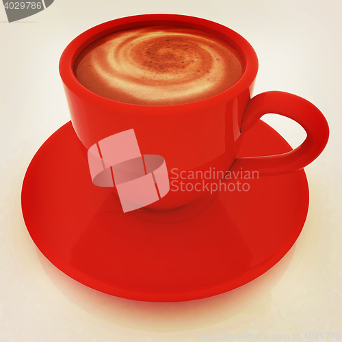 Image of Coffee cup on saucer. 3D illustration. Vintage style.