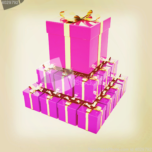 Image of Bright christmas gifts. 3D illustration. Vintage style.