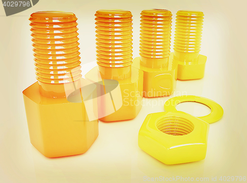 Image of Colorful nuts and bolts . 3D illustration. Vintage style.