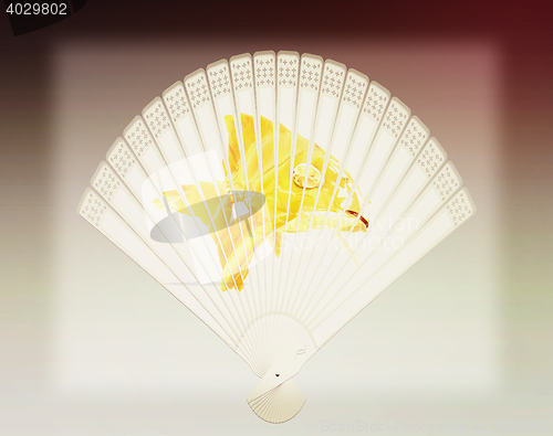 Image of Colorful hand fan. 3D illustration. Vintage style.