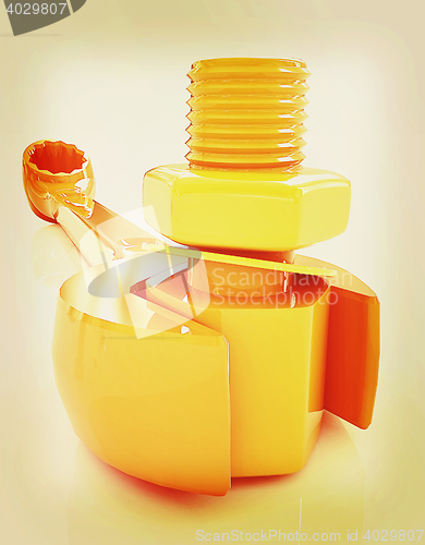 Image of Colorful wrench to tighten the screws. 3D illustration. Vintage 