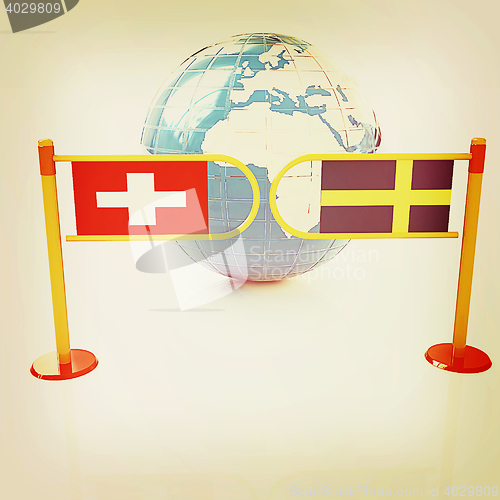 Image of Three-dimensional image of the turnstile and flags of Switzerlan