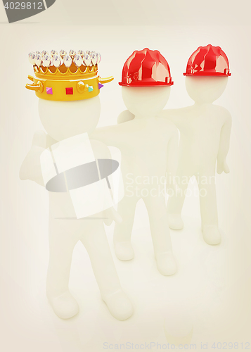 Image of 3d people - man, person with a golden crown. King with person wi