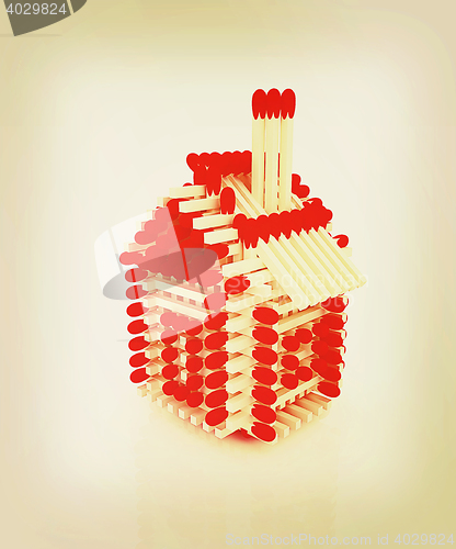 Image of Log house from matches pattern. 3D illustration. Vintage style.