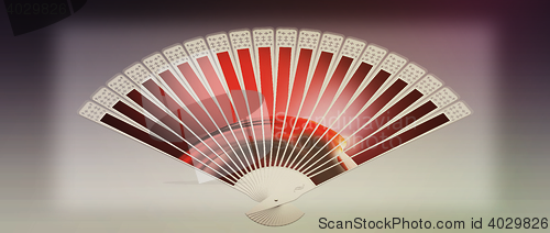 Image of Colorful hand fan. 3D illustration. Vintage style.