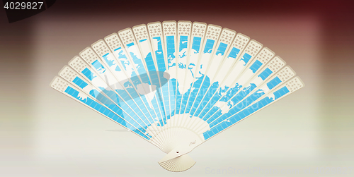 Image of Colorful hand fan. 3D illustration. Vintage style.