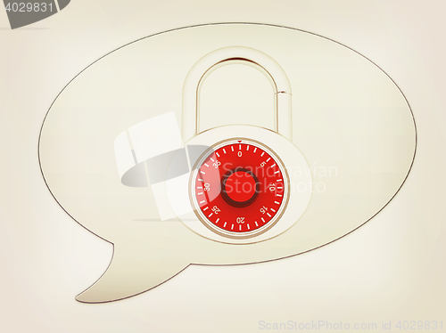 Image of messenger window icon. Security concept with metal locked combin