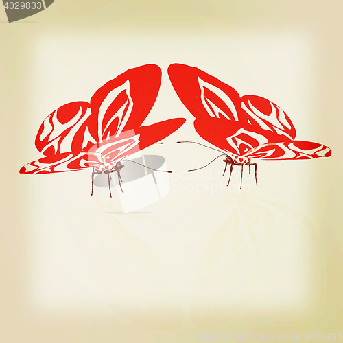 Image of beauty butterflies. 3D illustration. Vintage style.