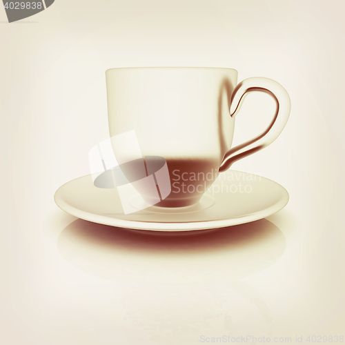 Image of Cup on a saucer. 3D illustration. Vintage style.