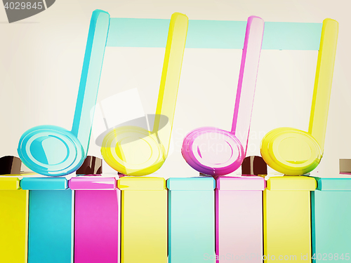 Image of Colorfull piano keys. 3D illustration. Vintage style.