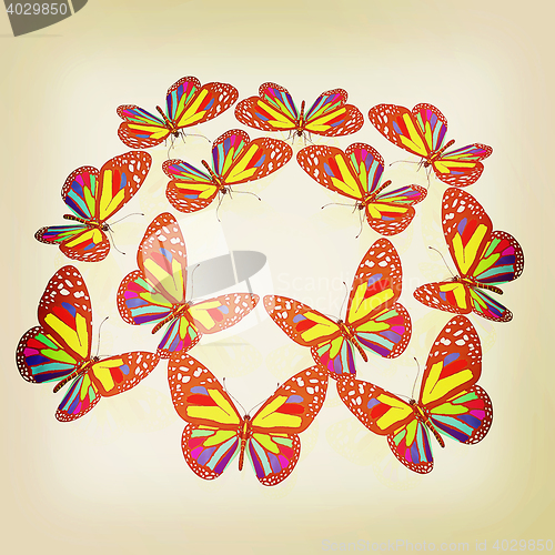 Image of beauty butterflies. 3D illustration. Vintage style.