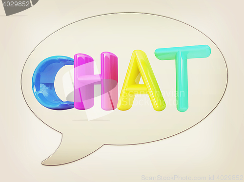 Image of messenger window icon. Colorful 3d text \"chat\" . 3D illustration