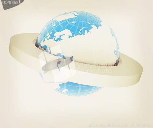 Image of Earth and two poles. 3D illustration. Vintage style.