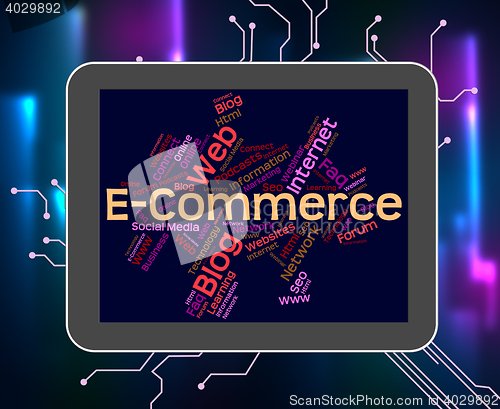 Image of Ecommerce Word Means Sell Trade And Online