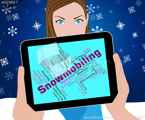 Image of Snowmobiling Word Means Winter Sport And Snowmobile