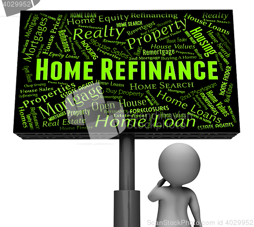Image of Home Refinance Shows Mortgage Signboard And Refinanced