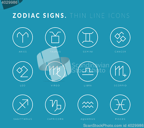 Image of Zodiac signs. Thin line vector icons