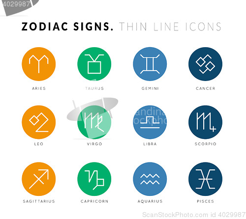 Image of Zodiac signs. Thin line vector icons