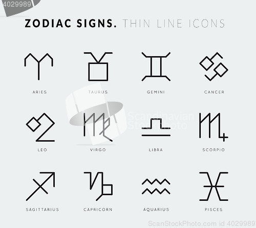 Image of Zodiac signs. Thin line vector icons