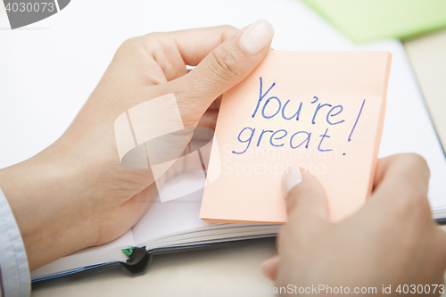 Image of Positive text on adhesive note