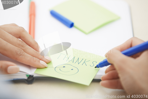 Image of Thanks on adhesive note