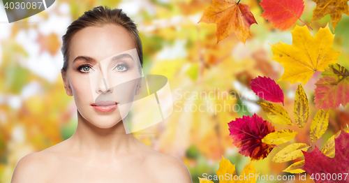 Image of beautiful young woman face over white background