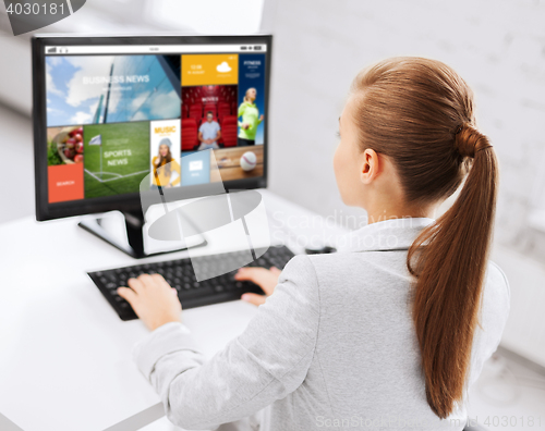 Image of businesswoman with internet page on computer