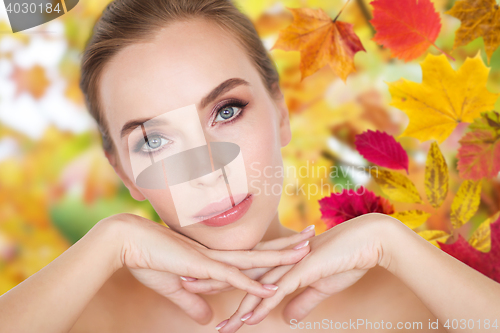 Image of beautiful young woman face and hands