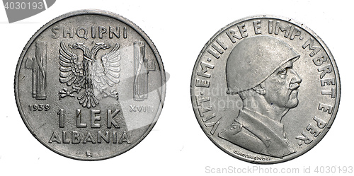 Image of one 1 LEK Albania Colony acmonital Coin 1939 Vittorio Emanuele III Kingdom of Italy, World war II