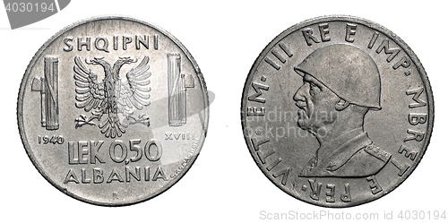 Image of fifty 50 cents LEK Albania Colony acmonital Coin 1940 Vittorio Emanuele III Kingdom of Italy, World war II