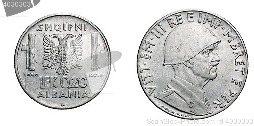 Image of twenty 20 cent LEK Albania Colony acmonital Coin 1939 Vittorio Emanuele III Kingdom of Italy, World War II