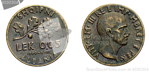 Image of five 5 cents LEK Albania Colony acmonital Coin 1940 Vittorio Emanuele III Kingdom of Italy,World war II