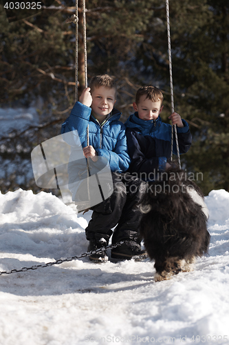 Image of portrait of little boys at winter day