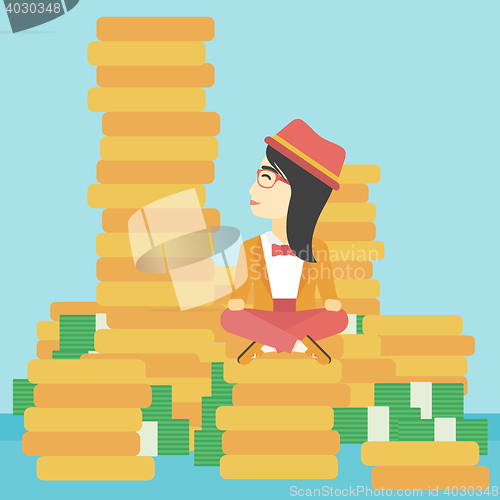 Image of Business woman sitting on gold vector illustration