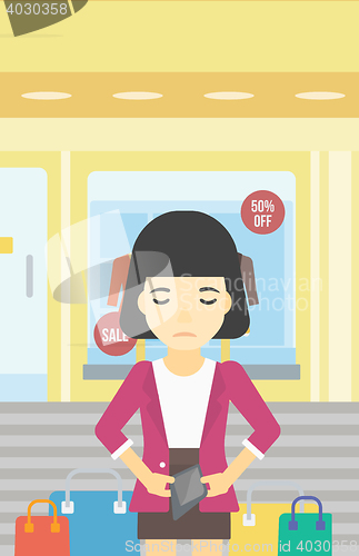 Image of Woman showing epmty wallet vector illustration.