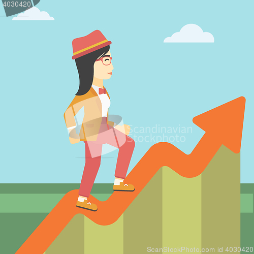 Image of Business woman running along the growth graph.