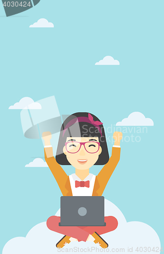 Image of Woman on cloud with laptop vector illustration.