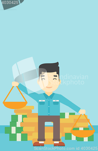 Image of Businessman with scales vector illustration.
