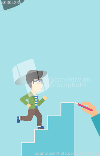 Image of Businessman running upstairs vector illustration.