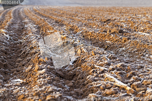 Image of plowed land, frost