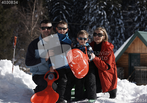 Image of family portrait at beautiful winter day