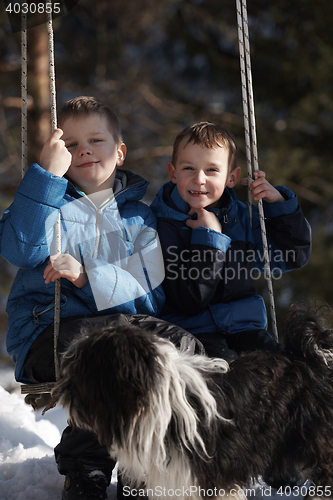 Image of portrait of little boys at winter day