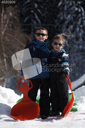 Image of portrait of little boys at winter day